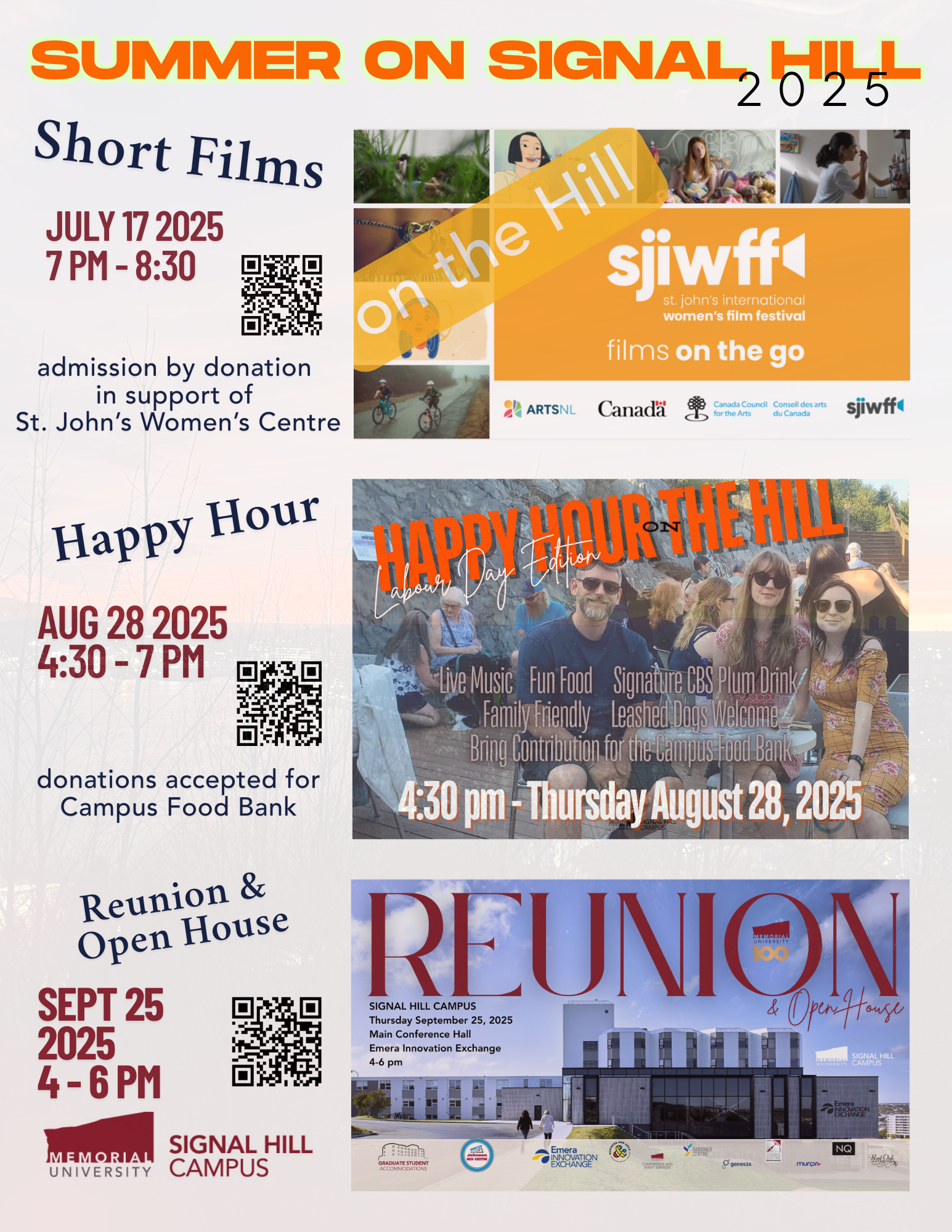 One pager outling happenings at Signal Hill Campus Summer 2025.